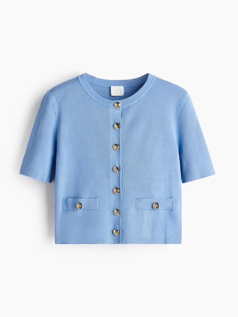 H&M Light Blue Ribbed Short-Sleeve Button Cardigan - Picture 4 of 8
